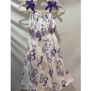 George Girls Royal Purple Butterfly Print Tie Strap Smocked Dress Size 6 GG20004